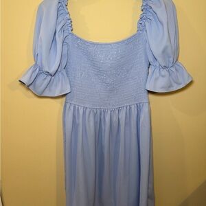 Elegant Light Blue Smocked Dress